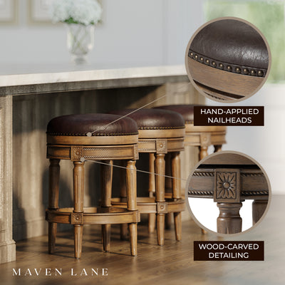Maven Lane Pullman Backless Counter Stool in Walnut Finish w/ Marksman Saddle Vegan Leather, Set of 3 - VMInnovations
