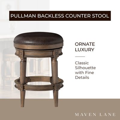 Maven Lane Pullman Backless Counter Stool in Walnut Finish w/ Marksman Saddle Vegan Leather, Set of 3 - VMInnovations