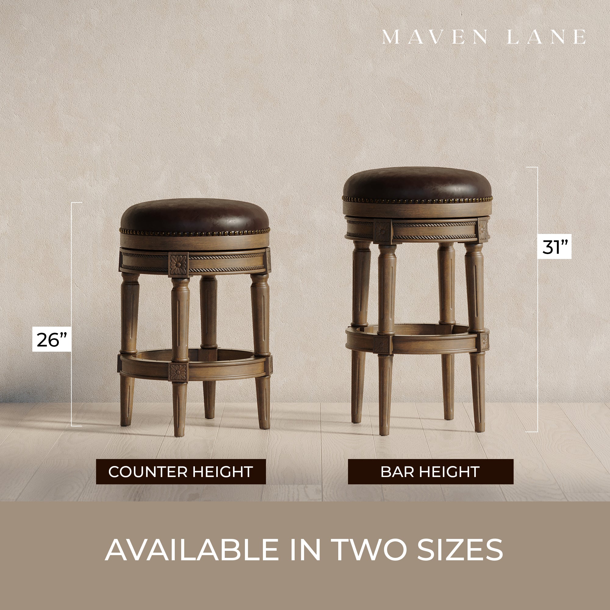 Maven Lane Pullman Backless Counter Stool in Walnut Finish w/ Marksman Saddle Vegan Leather, Set of 3 - VMInnovations