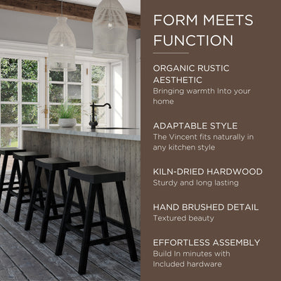 Maven Lane Wooden Rustic Aesthetic Kitchen Stool,Antiqued Black Finish(Open Box) - VMInnovations