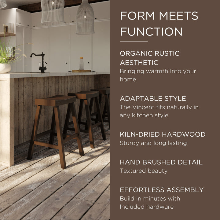 Maven Lane Vincent Wooden Rustic Aesthetic Kitchen Counter Stool, Set of 4
