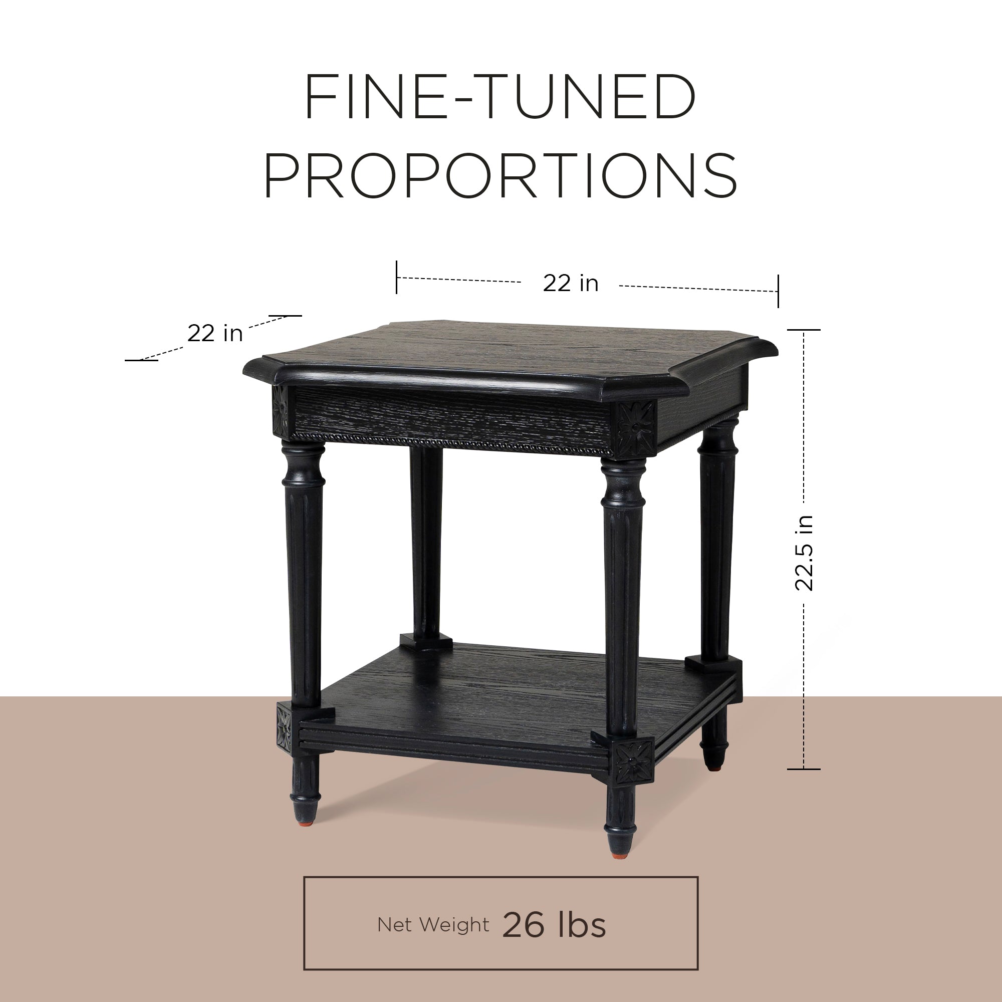Maven Lane Pullman Traditional Square Wooden Side Table, Antiqued Black Finish - VMInnovations