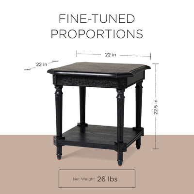 Maven Lane Pullman Traditional Square Wooden Side Table, Antiqued Black Finish