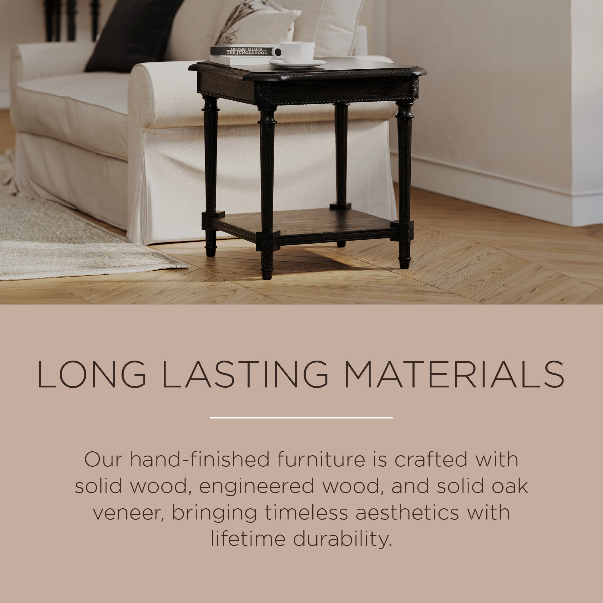 Maven Lane Pullman Traditional Square Wooden Side Table, Antiqued Black Finish - VMInnovations