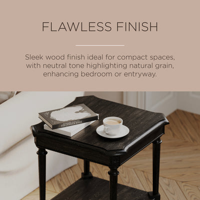 Maven Lane Pullman Traditional Square Wooden Side Table, Antiqued Black Finish - VMInnovations