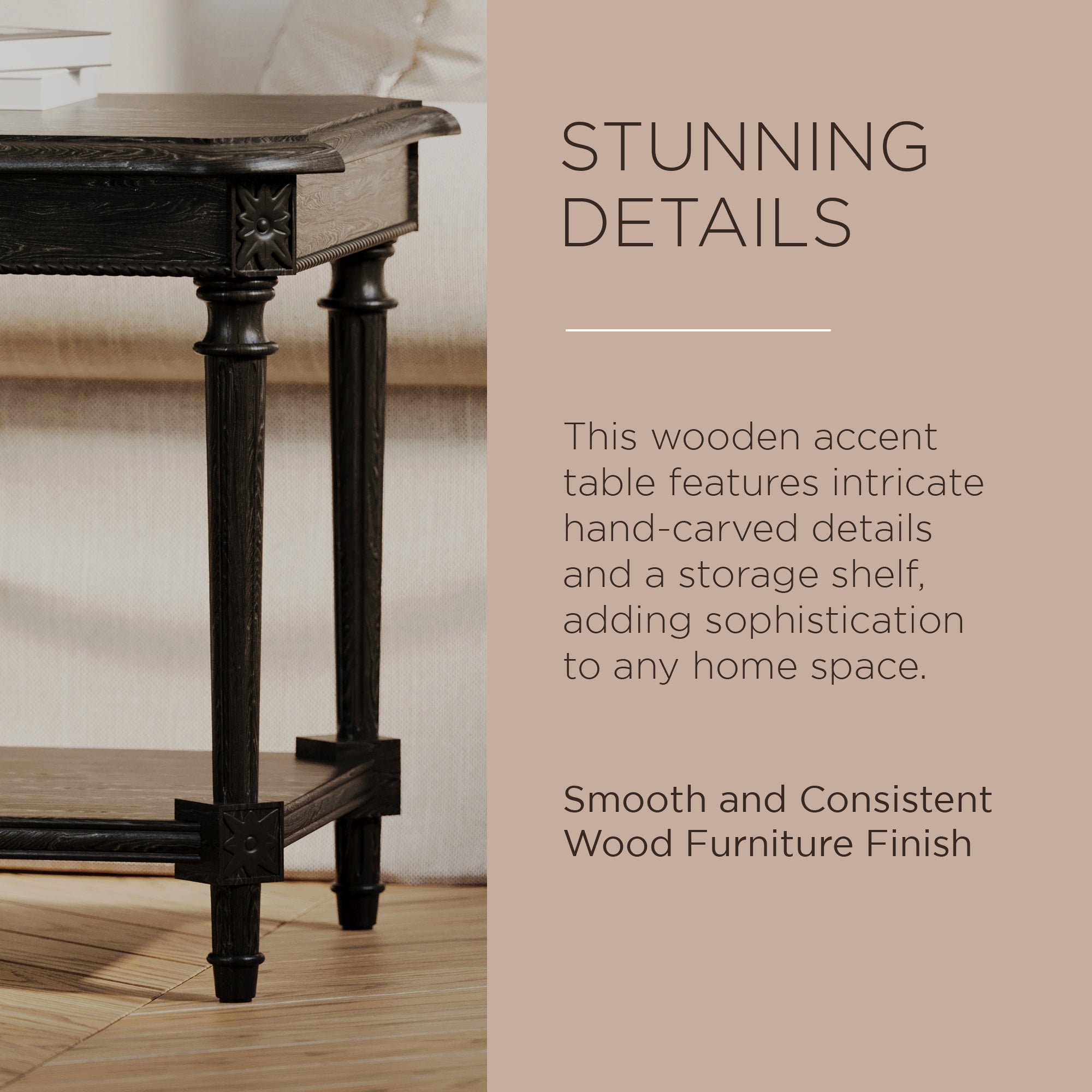 Maven Lane Pullman Traditional Square Wooden Side Table, Black Finish (Used) - VMInnovations