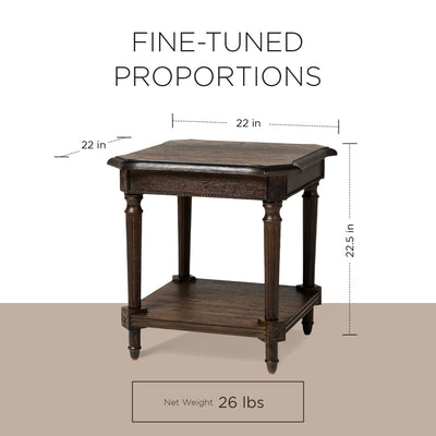 Maven Lane Pullman Traditional Square Wooden Side Table in Antiqued Brown Finish