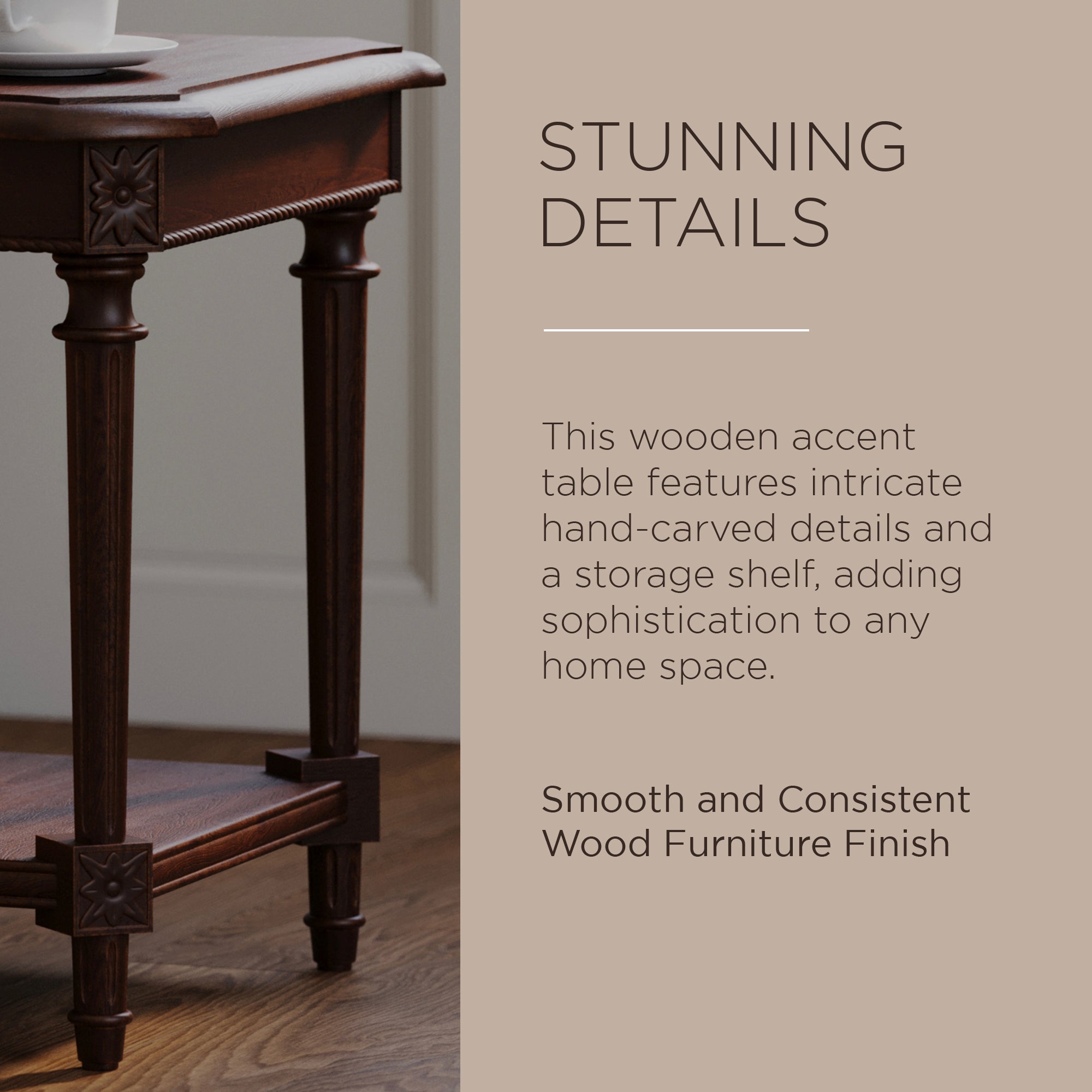 Maven Lane Pullman Traditional Wooden Side Table in Antiqued Brown Finish (Used) - VMInnovations