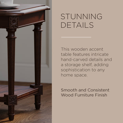 Maven Lane Pullman Traditional Wooden Side Table in Antiqued Brown Finish (Used) - VMInnovations