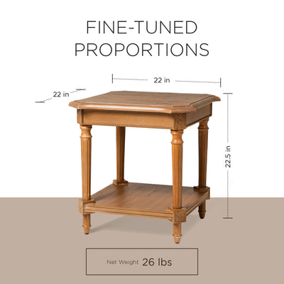 Maven Lane Pullman Traditional Square Wooden Side Table, Antiqued Natural Finish - VMInnovations