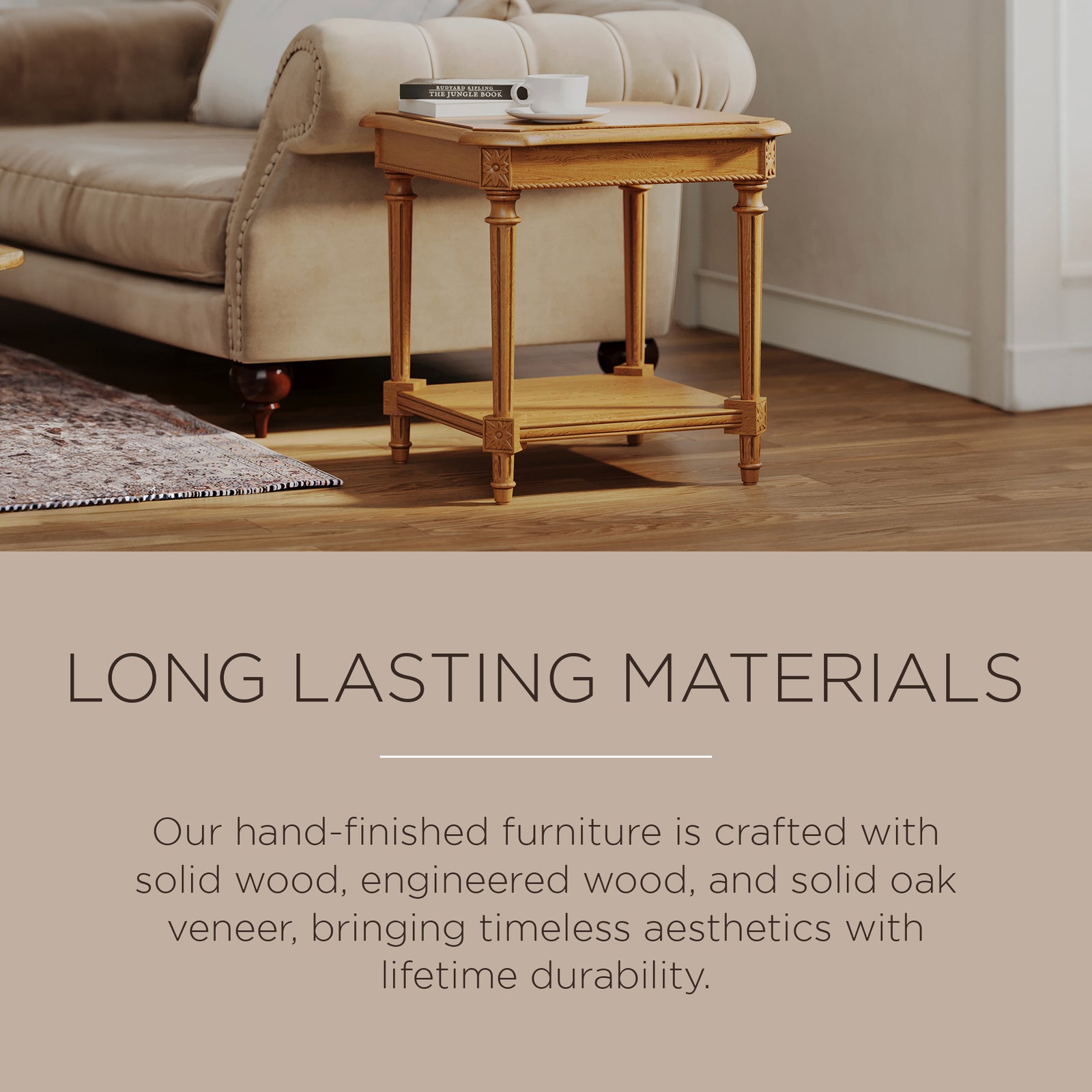 Maven Lane Pullman Traditional Square Wooden Side Table, Antiqued Natural Finish - VMInnovations