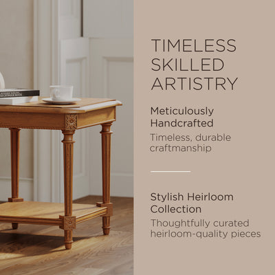 Maven Lane Pullman Traditional Square Wooden Side Table, Antiqued Natural Finish - VMInnovations