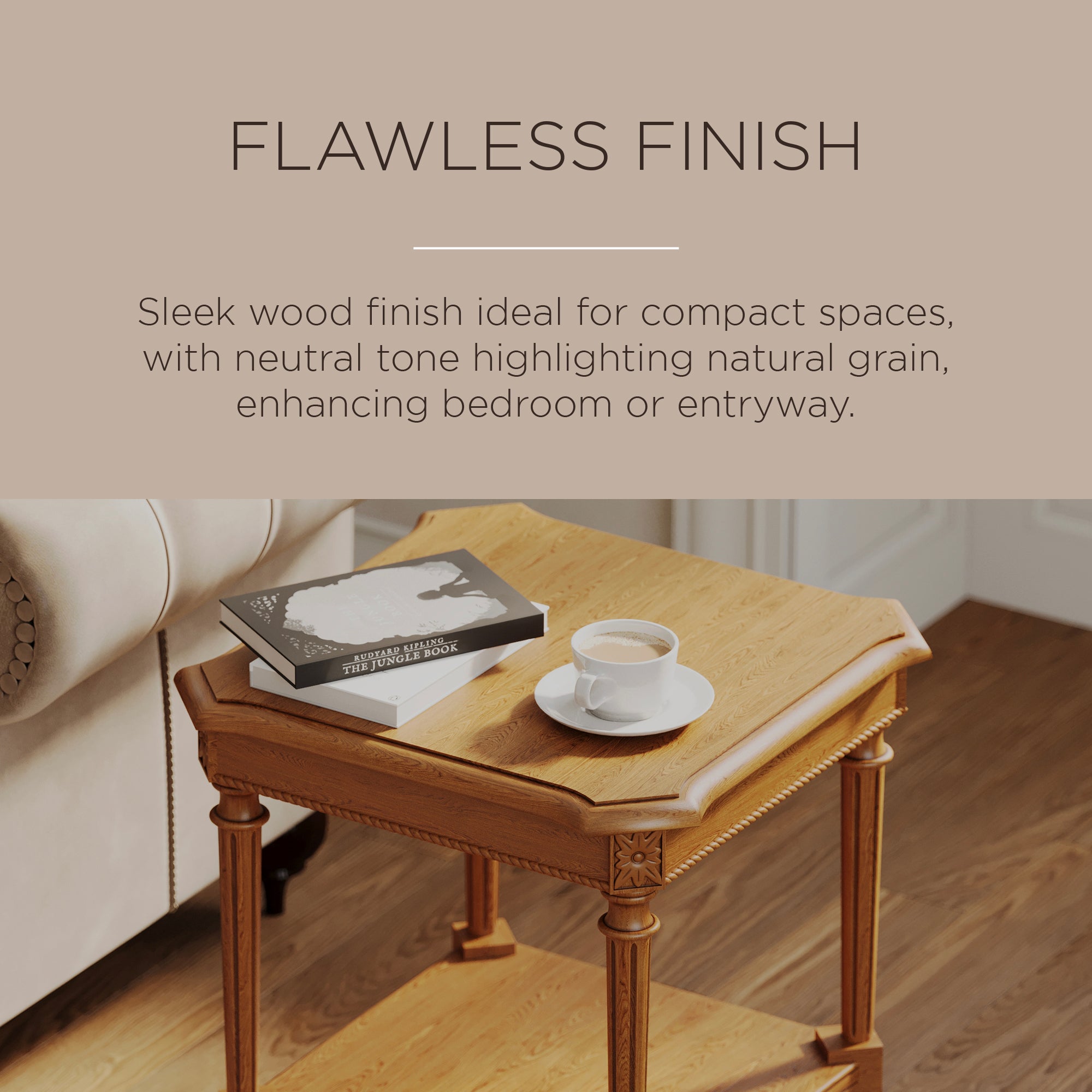 Maven Lane Pullman Traditional Square Wooden Side Table, Antiqued Natural Finish - VMInnovations