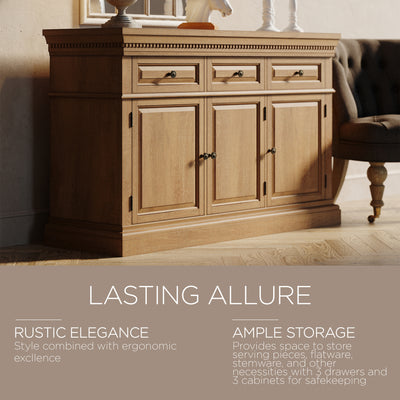 Maven Lane Theo Traditional Wooden Sideboard in Antiqued Natural Finish - VMInnovations