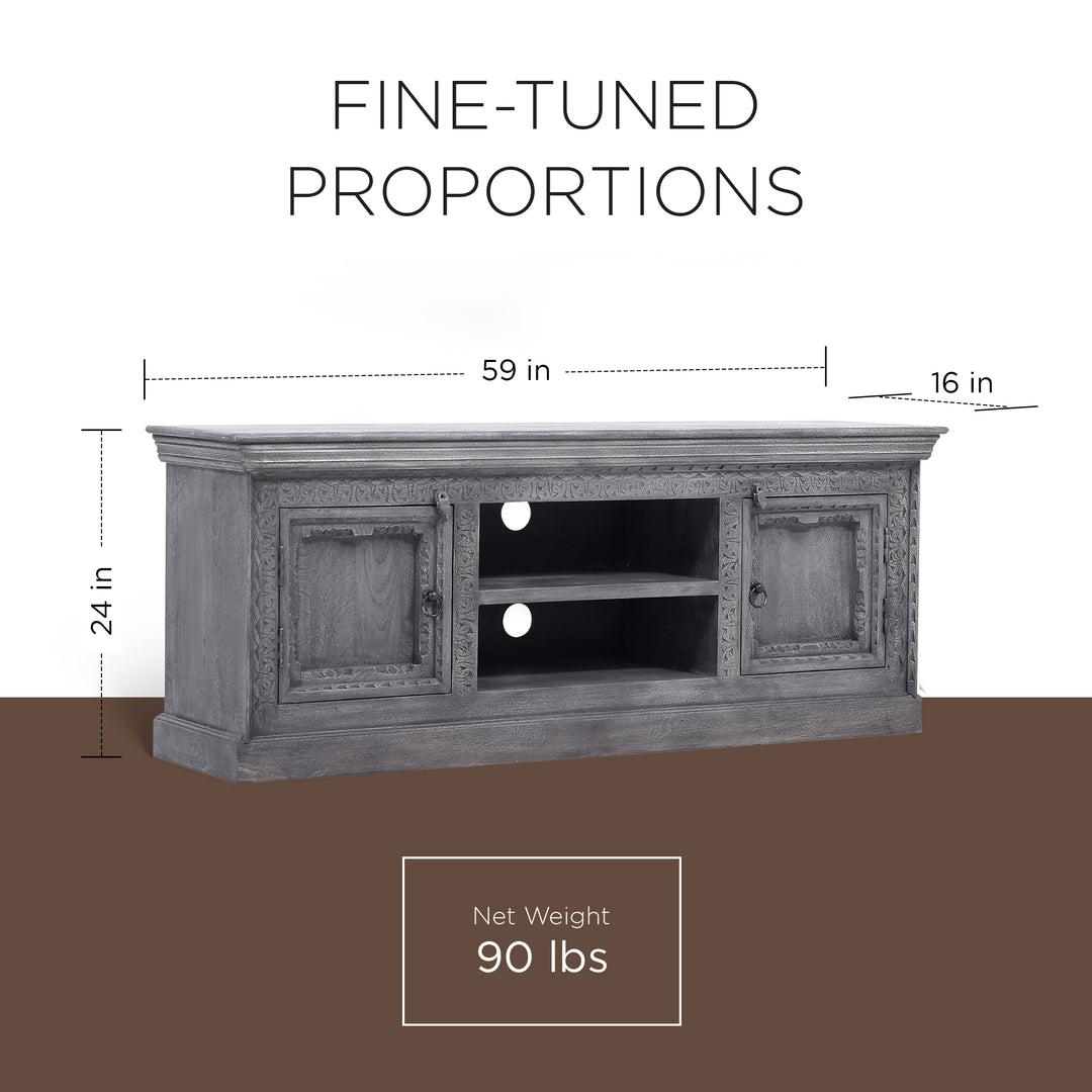 Maven Lane Handmade Wooden Media Unit in Grey Distressed Finish (Open Box) - VMInnovations