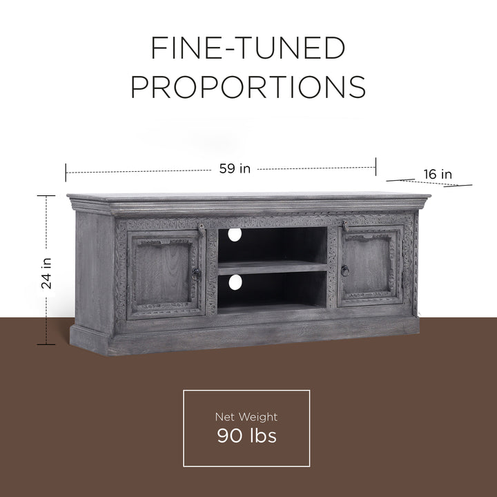 Maven Lane Handmade Wooden Media Unit in Grey Distressed Finish (Open Box) - VMInnovations