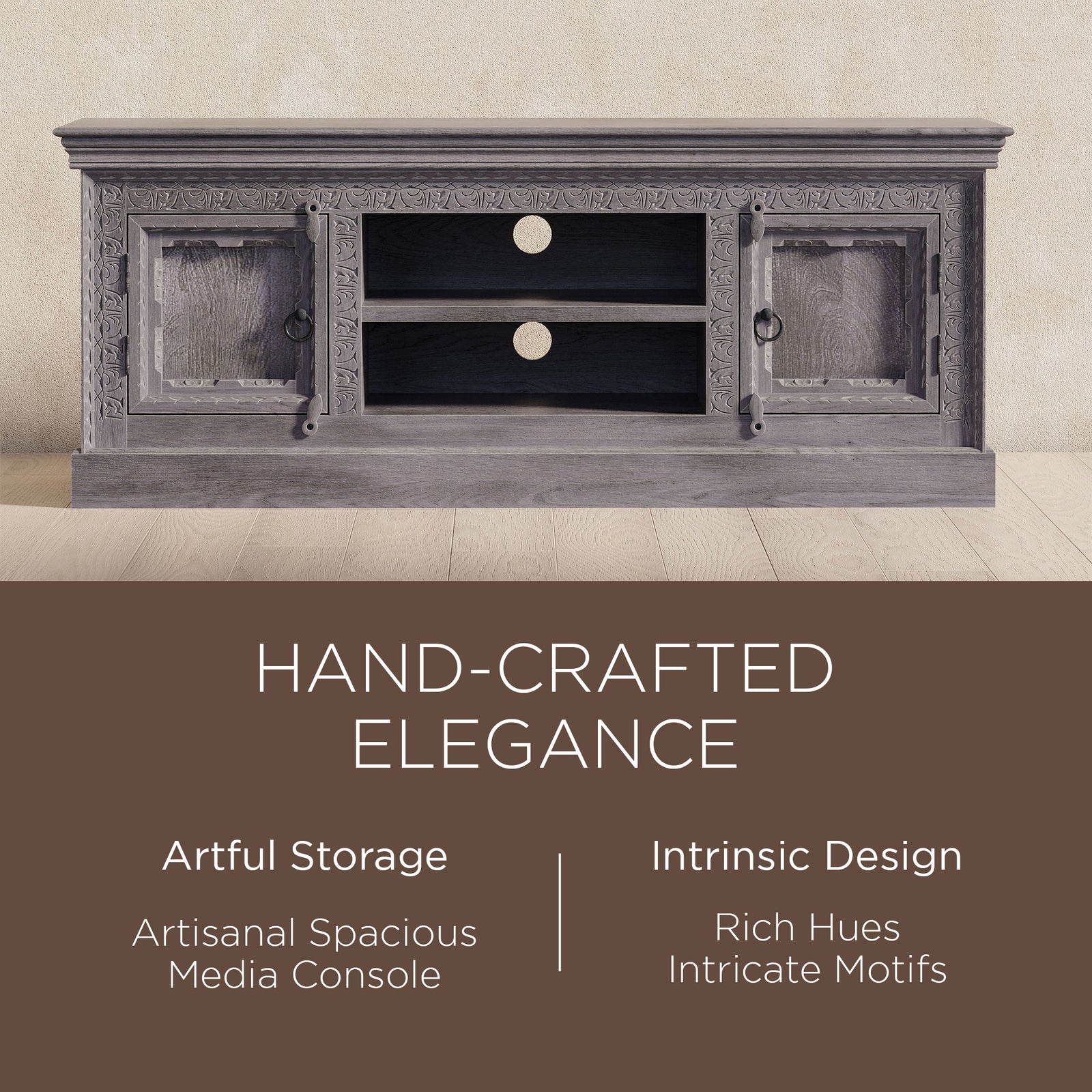 Maven Lane Handmade Wooden Media Unit in Grey Distressed Finish (Open Box) - VMInnovations