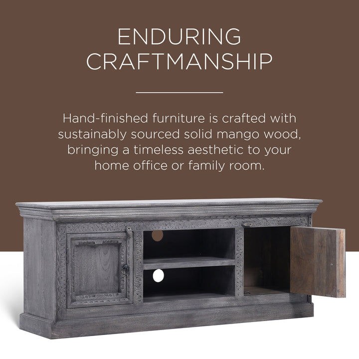 Maven Lane Handmade Wooden Media Unit in Grey Distressed Finish (Open Box) - VMInnovations