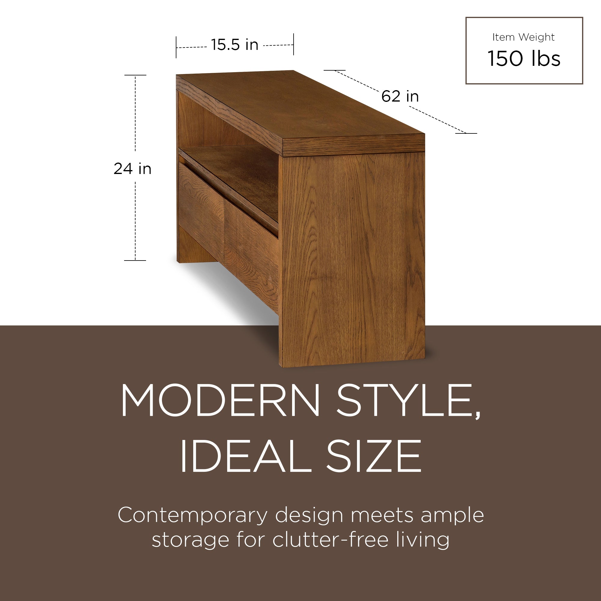 Maven Lane Ada Contemporary Wooden Media Unit in Refined Brown Finish (Open Box) - VMInnovations