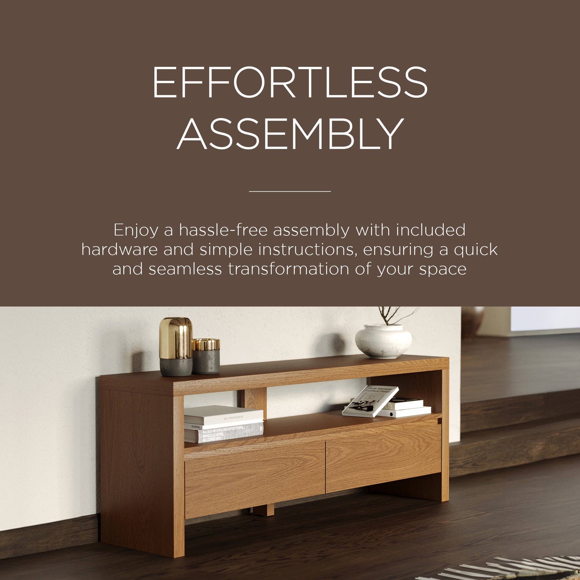 Maven Lane Ada Contemporary Wooden Media Unit in Refined Brown Finish (Open Box) - VMInnovations