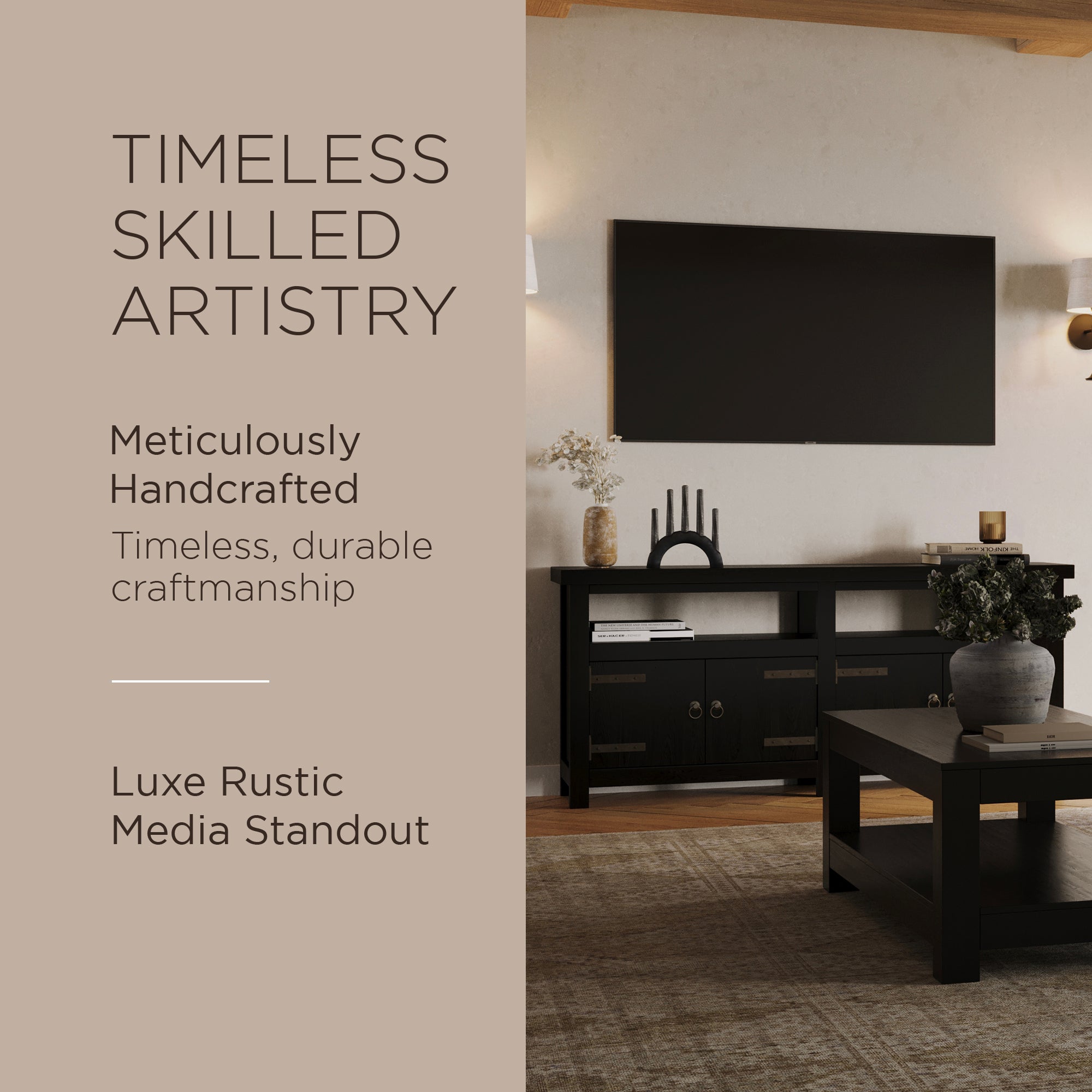 Maven Lane Luca Rustic Wooden Media Unit in Weathered Black Finish - VMInnovations