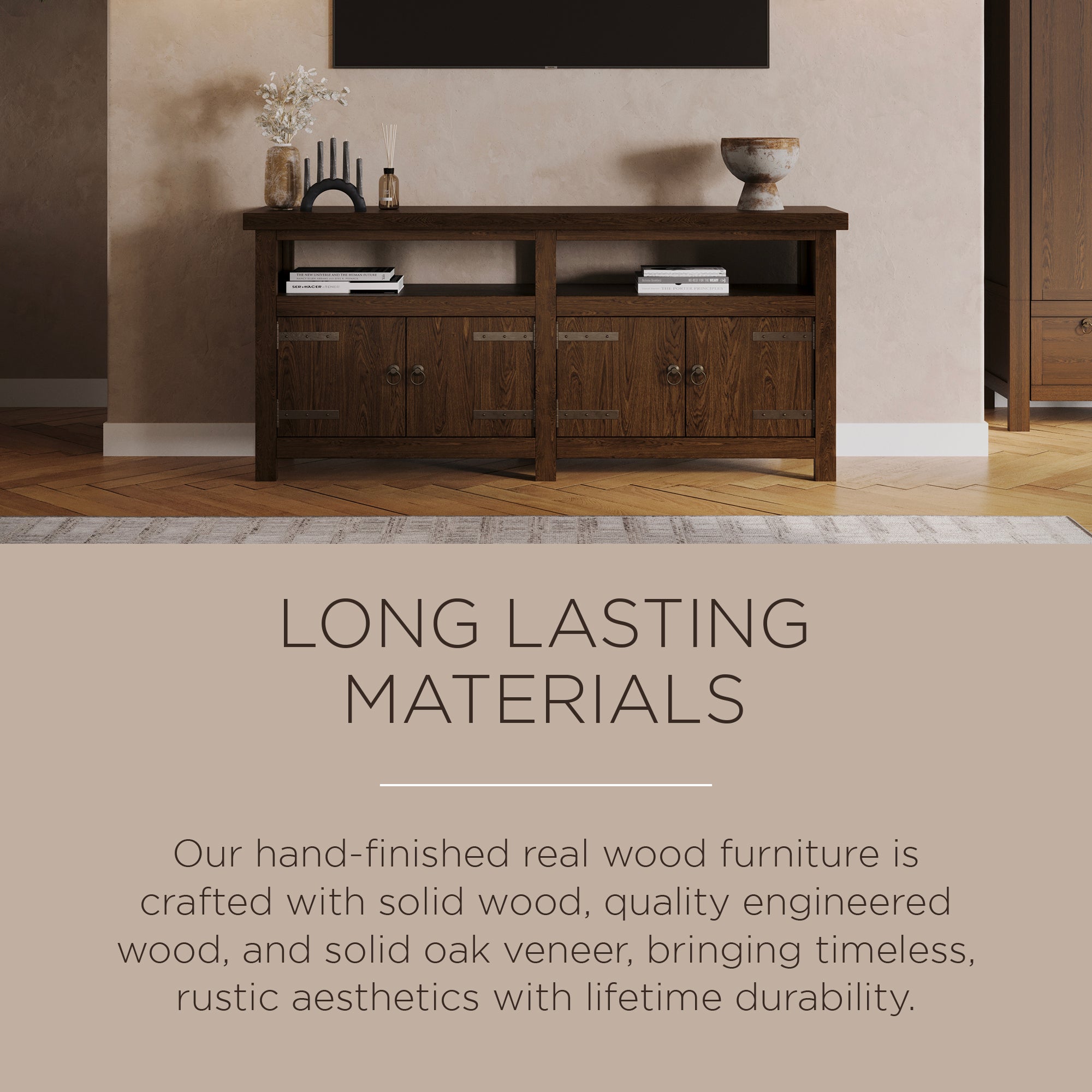 Maven Lane Luca Rustic Wooden Media Unit in Weathered Brown Finish (Open Box)