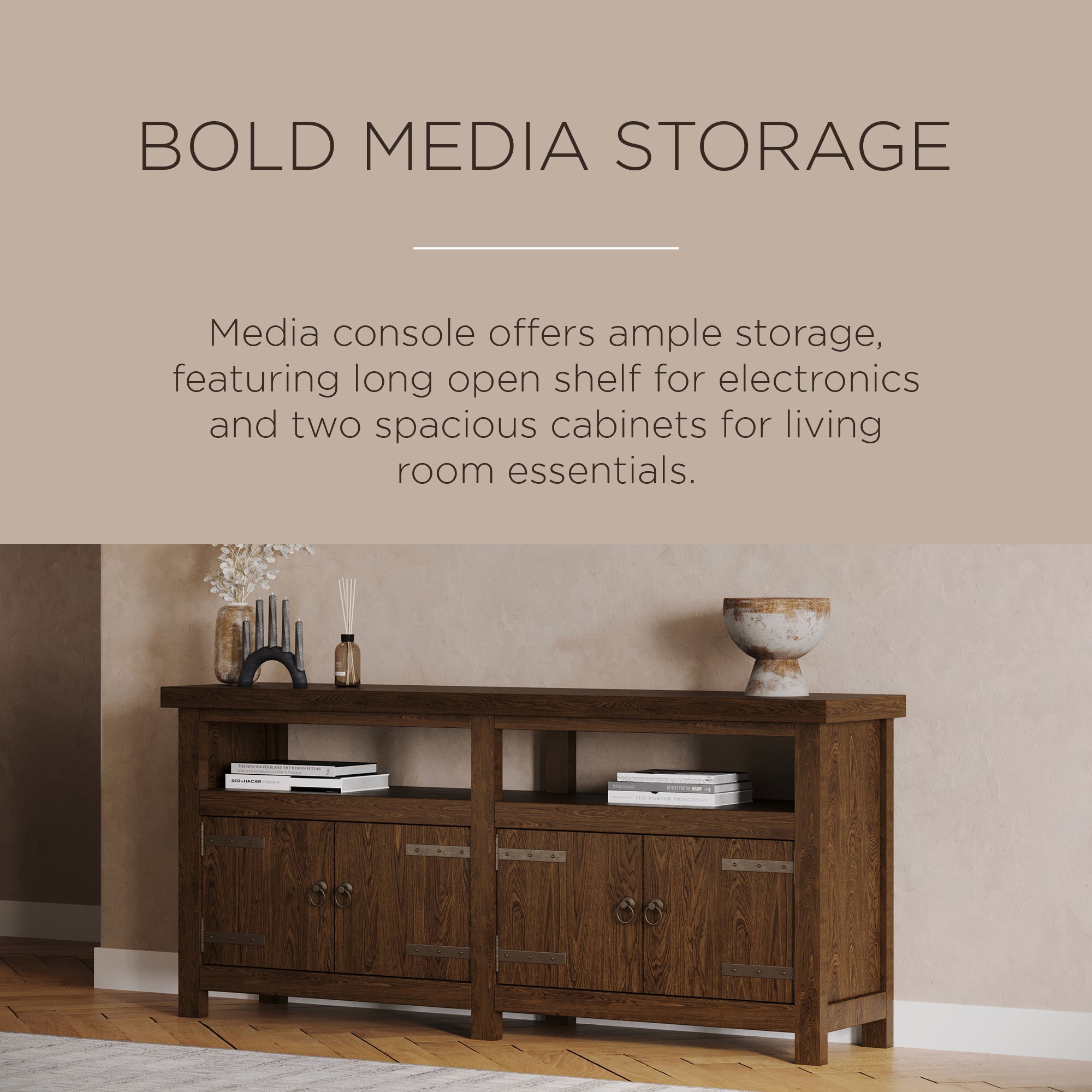 Maven Lane Luca Rustic Wooden Media Unit in Weathered Brown Finish (Open Box)
