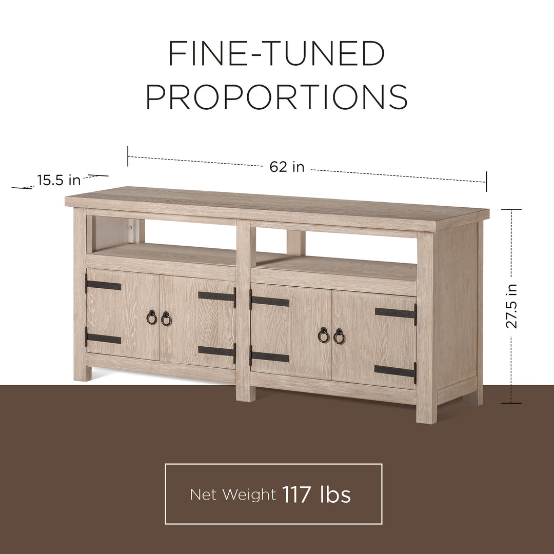 Maven Lane Luca Rustic Wooden Media Unit in Weathered White Finish