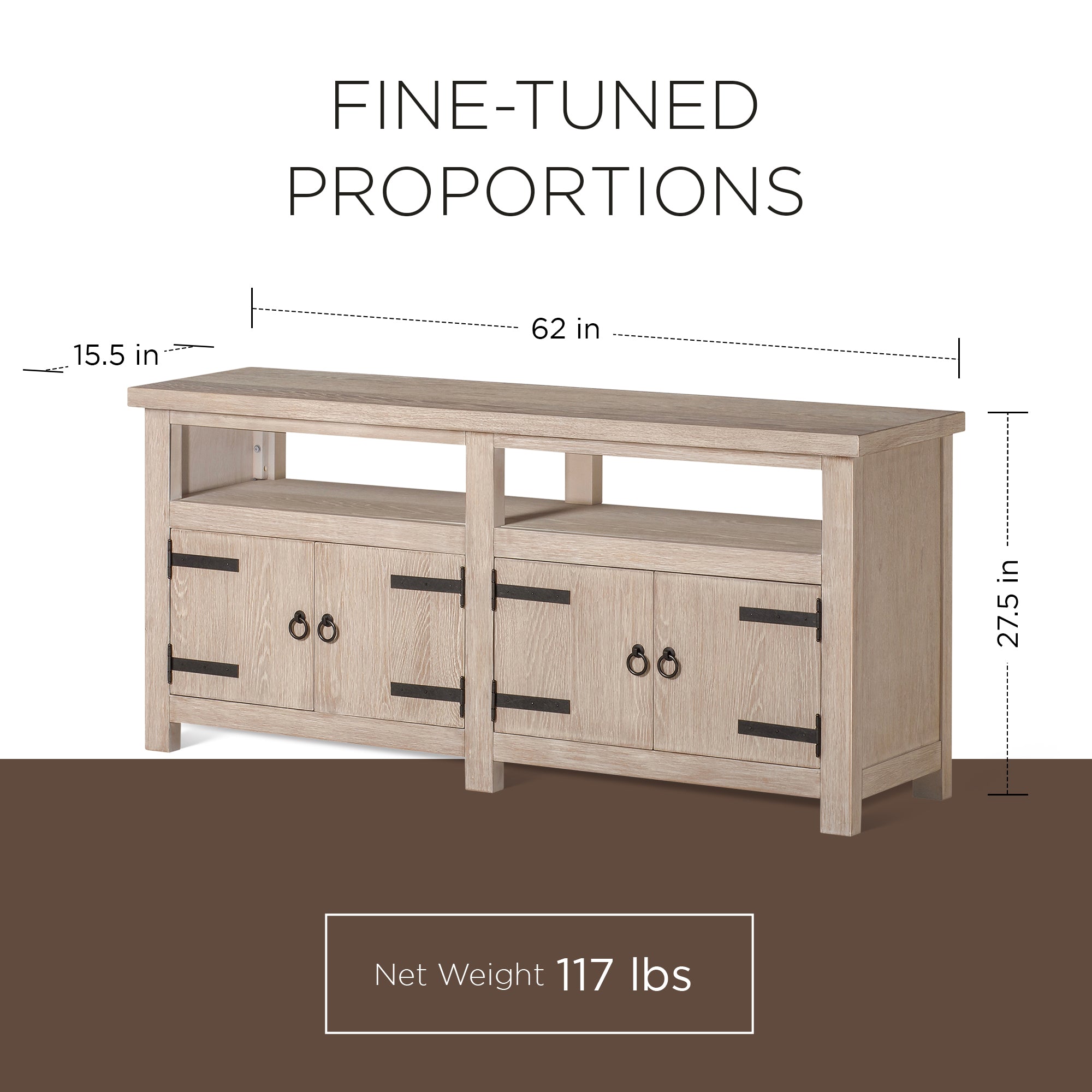 Maven Lane Luca Rustic Wooden Media Unit in Weathered White Finish (Open Box) - VMInnovations