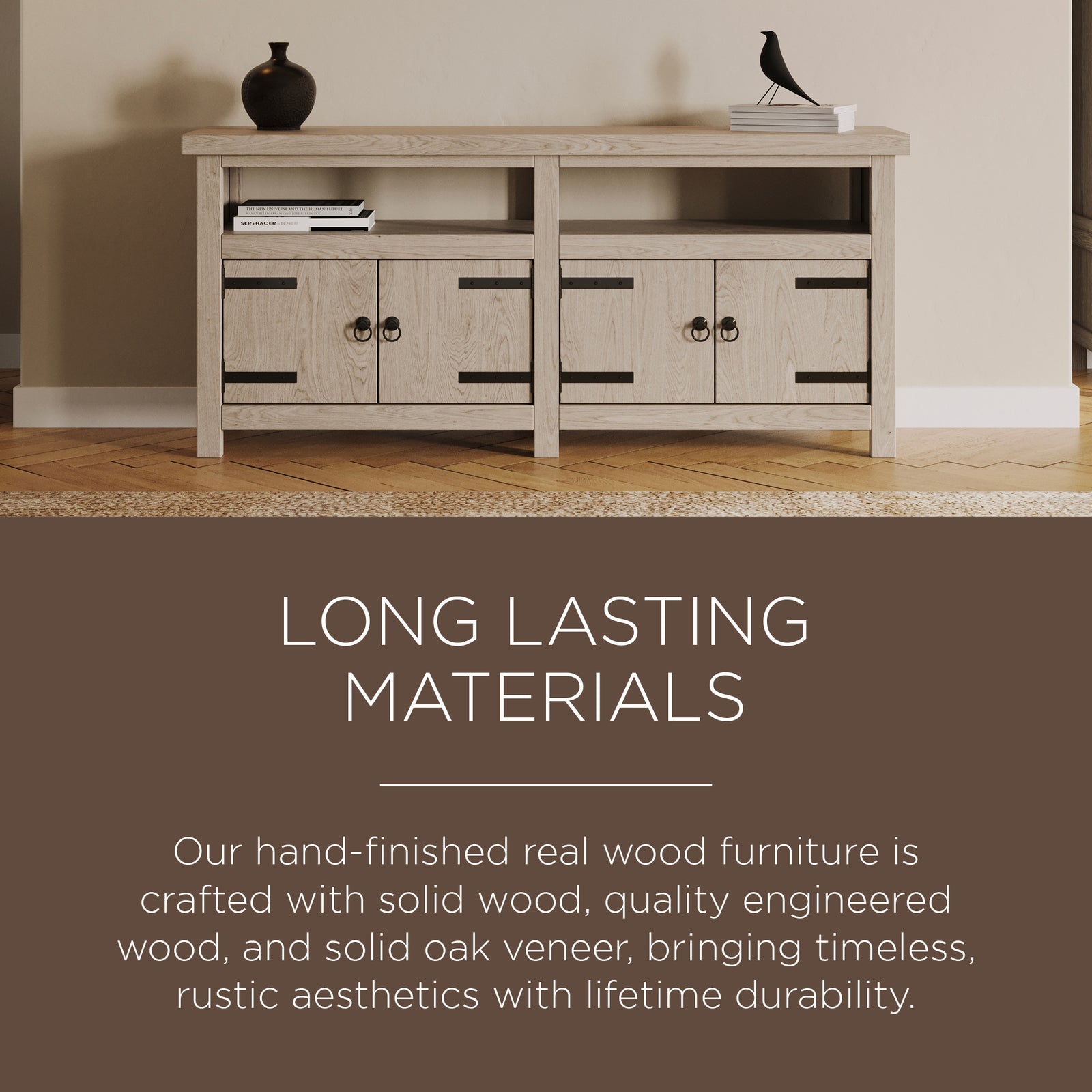 Maven Lane Luca Rustic Wooden Media Unit in Weathered White Finish (Open Box) - VMInnovations