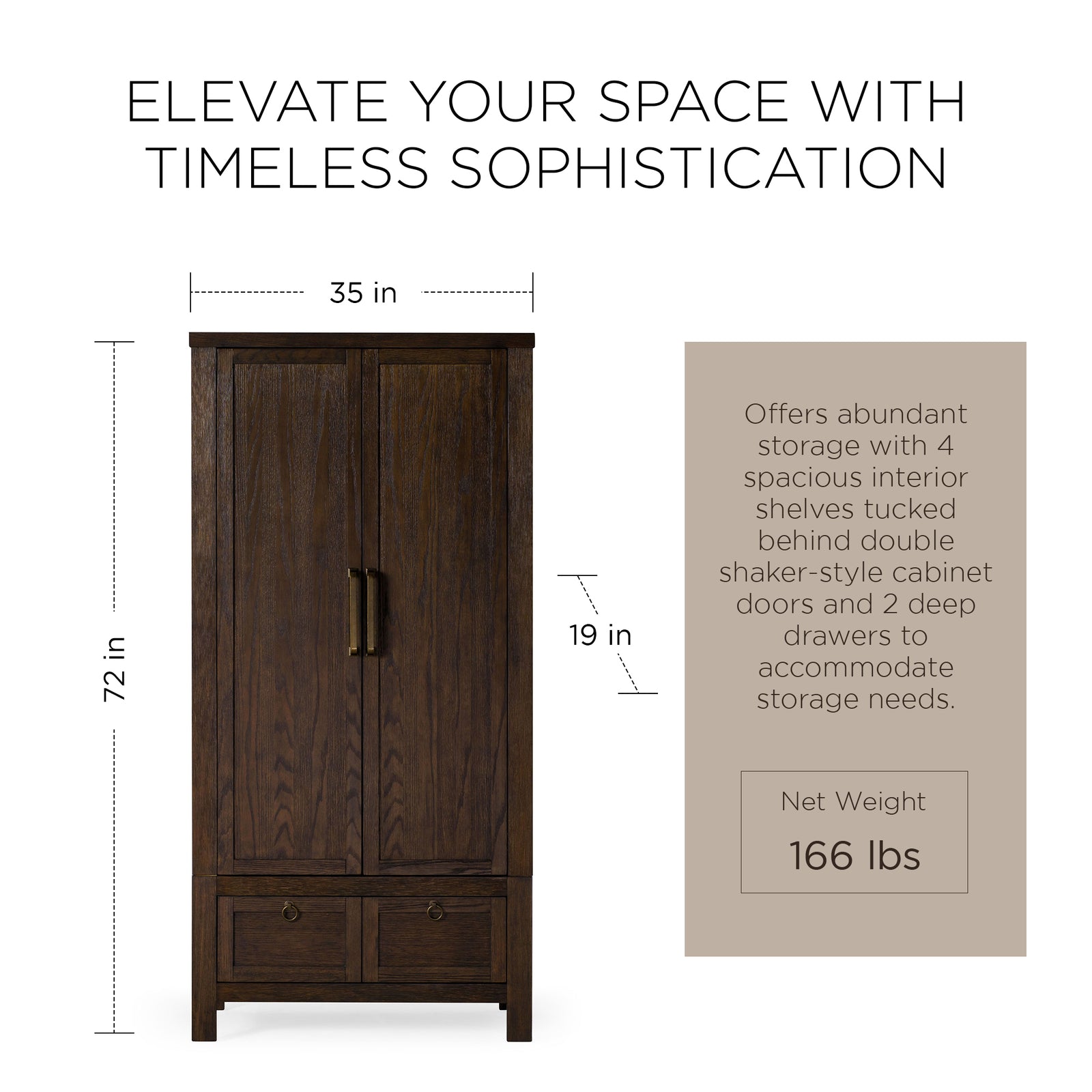 Maven Lane Vaughn Rustic Wooden Cabinet in Weathered Brown Finish  (For Parts) - VMInnovations