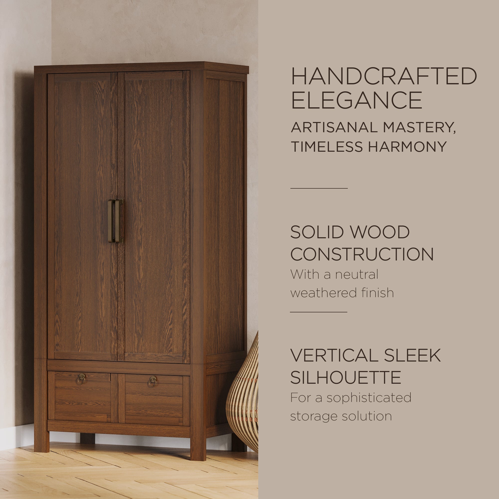 Maven Lane Vaughn Rustic Wooden Cabinet in Weathered Brown Finish  (For Parts) - VMInnovations