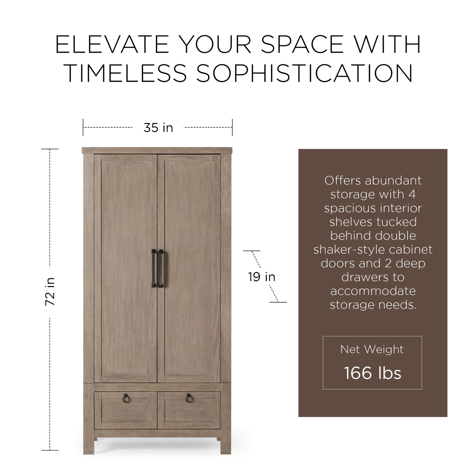Maven Lane Vaughn Rustic Wooden Cabinet in Weathered Grey Finish - VMInnovations