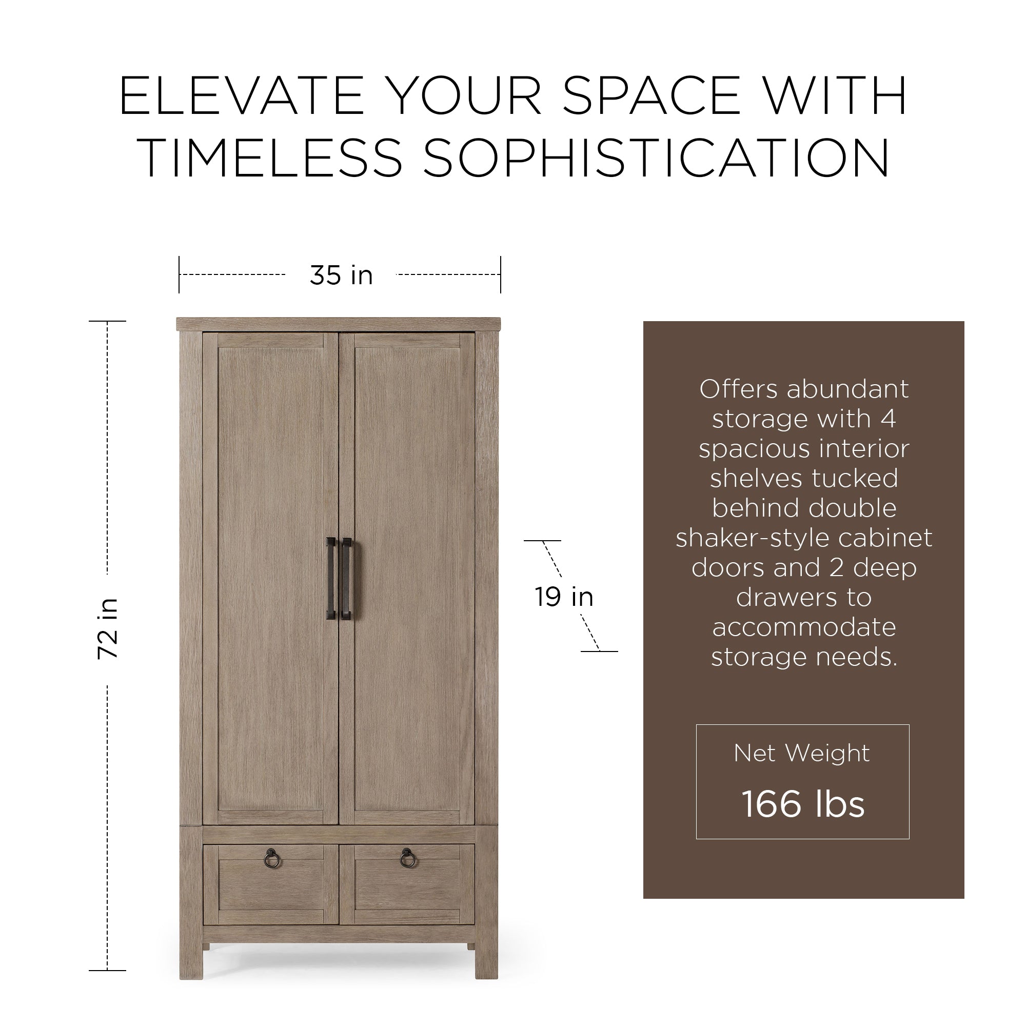 Maven Lane Vaughn Rustic Wooden Cabinet in Weathered Grey Finish - VMInnovations