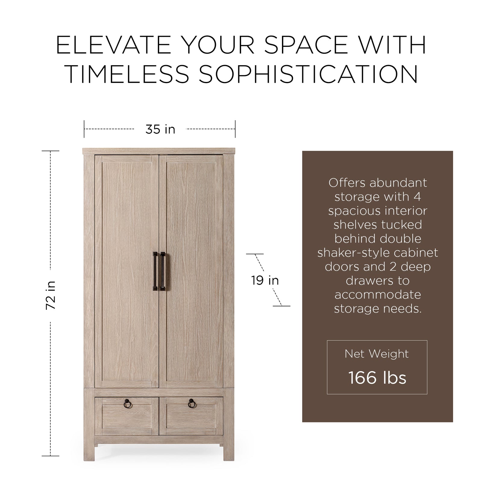 Maven Lane Vaughn Rustic Wooden Cabinet in Weathered White Finish - VMInnovations