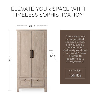Maven Lane Vaughn Rustic Wooden Cabinet in Weathered White Finish - VMInnovations