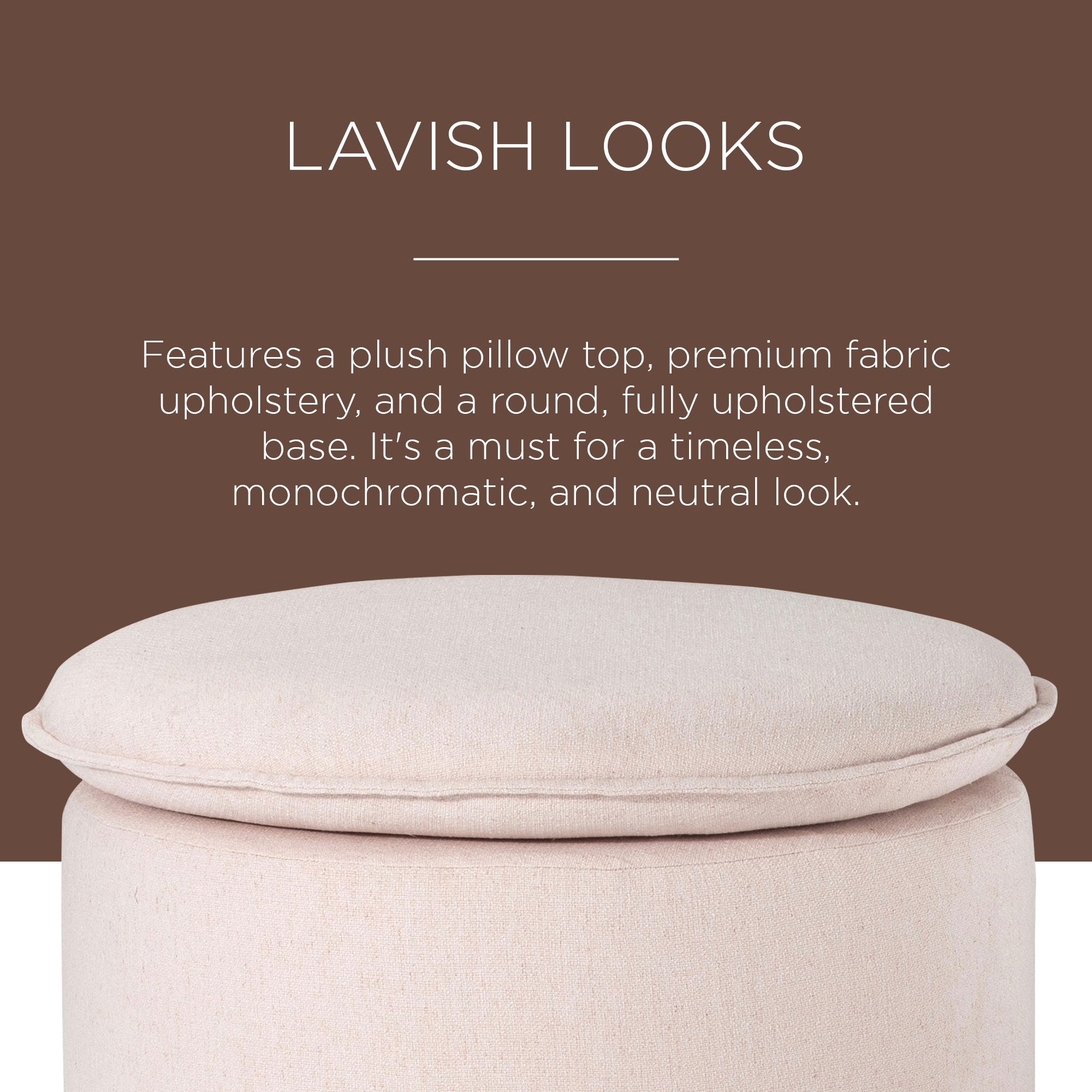 Maven Lane Lyra Contemporary Ottoman in Cream Fabric Upholstery - VMInnovations