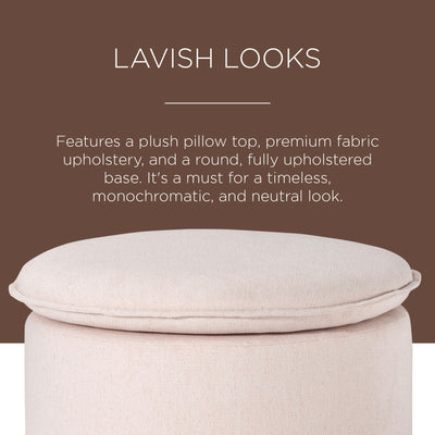 Maven Lane Lyra Contemporary Ottoman in Cream Fabric Upholstery - VMInnovations