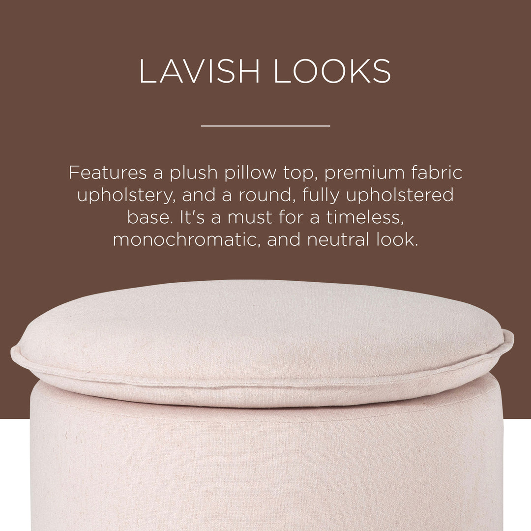 Maven Lane Lyra Contemporary Ottoman in Cream Fabric Upholstery (Open Box) - VMInnovations