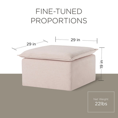 Maven Lane Claude Rustic Ottoman in Cream Fabric Upholstery (Open Box) - VMInnovations