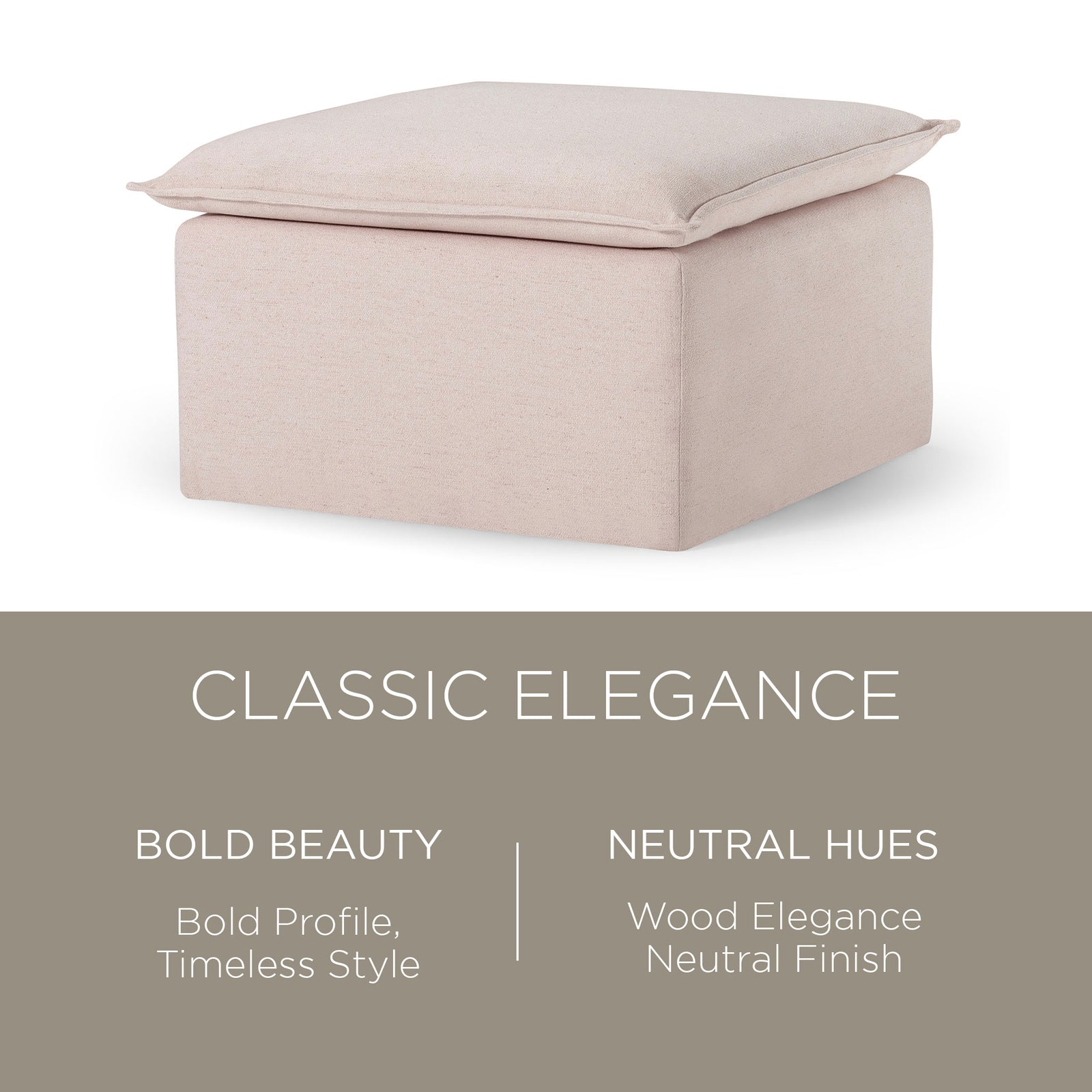 Maven Lane Claude Rustic Ottoman in Cream Fabric Upholstery - VMInnovations