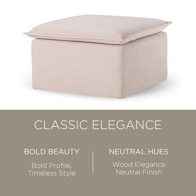 Maven Lane Claude Rustic Ottoman in Cream Fabric Upholstery - VMInnovations