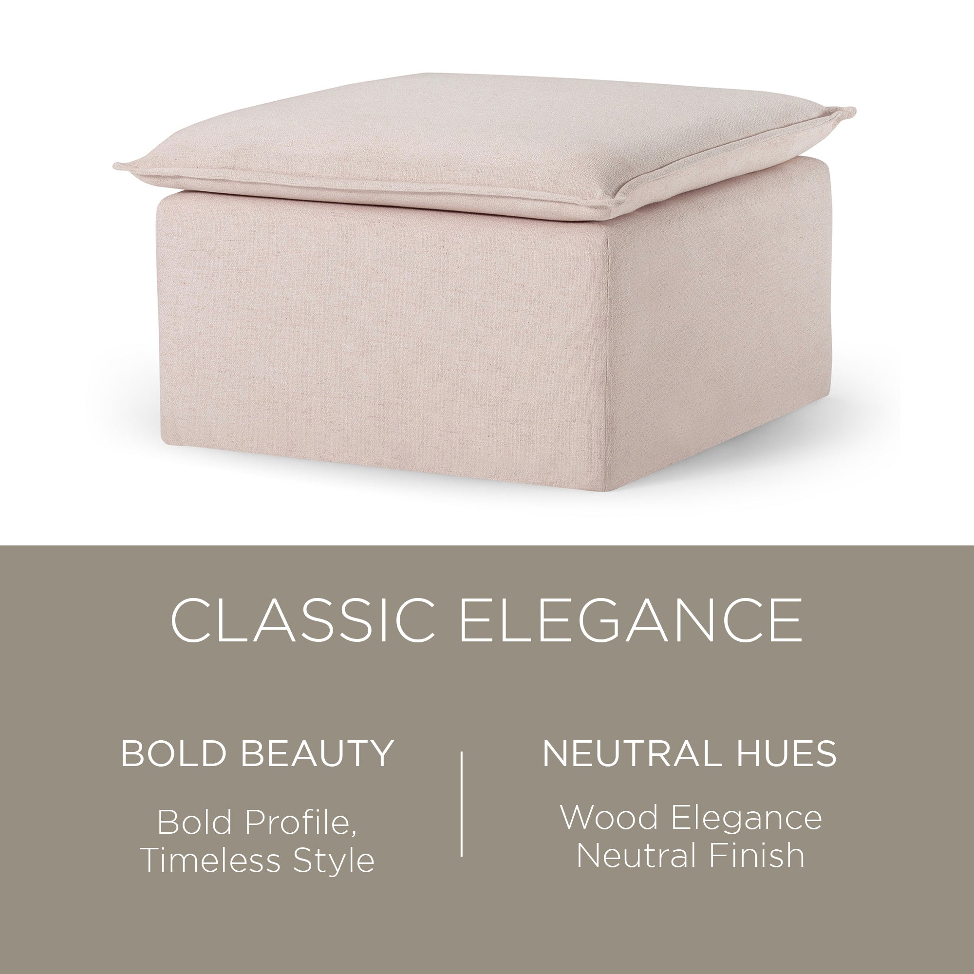 Maven Lane Claude Rustic Ottoman in Cream Fabric Upholstery (Open Box) - VMInnovations