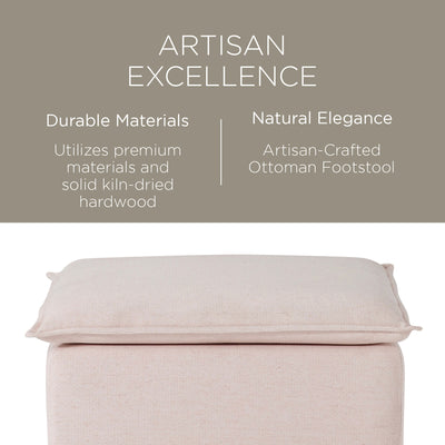 Maven Lane Claude Rustic Ottoman in Cream Fabric Upholstery (Open Box) - VMInnovations