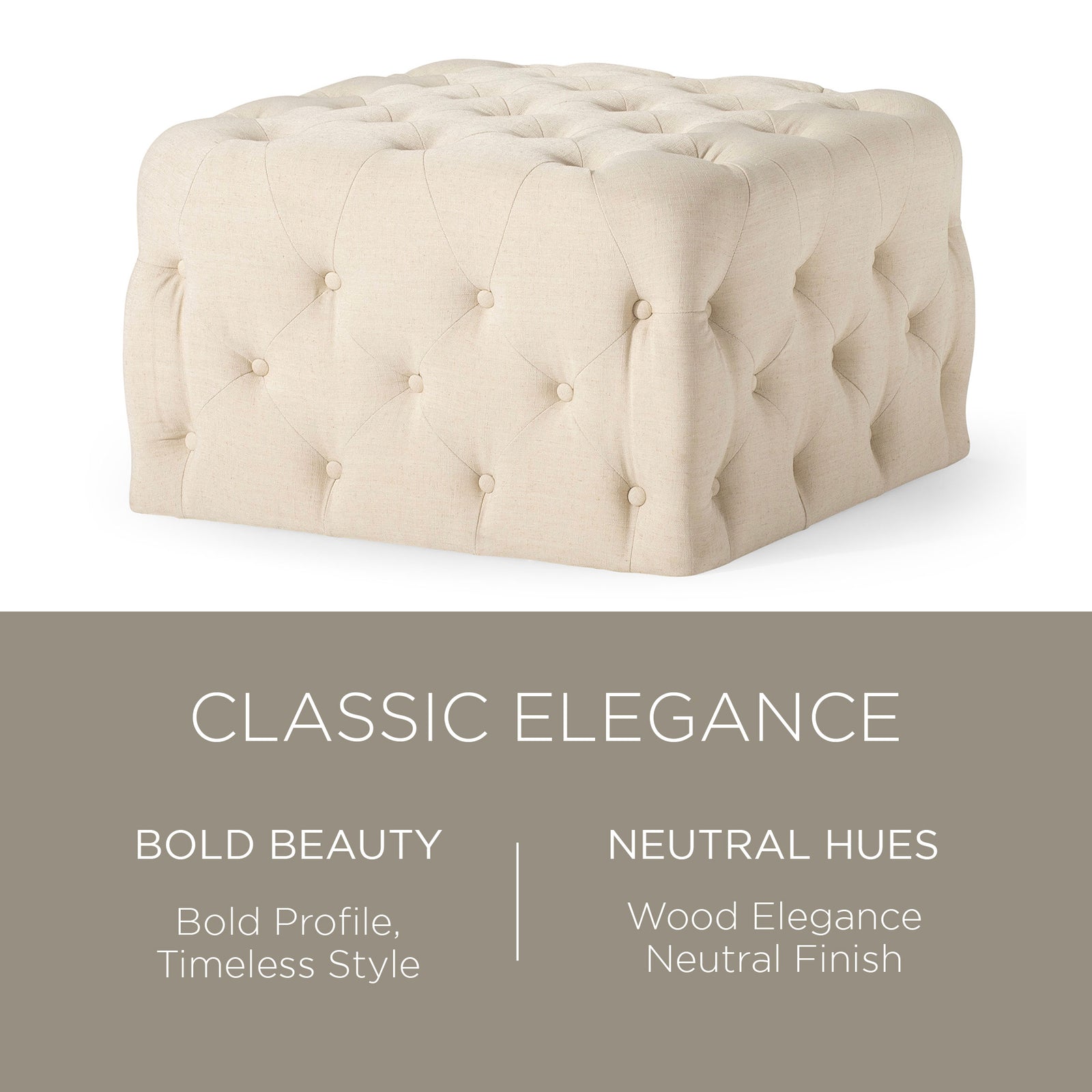 Maven Lane Henry Traditional Ottoman in Taupe Fabric Upholstery - VMInnovations