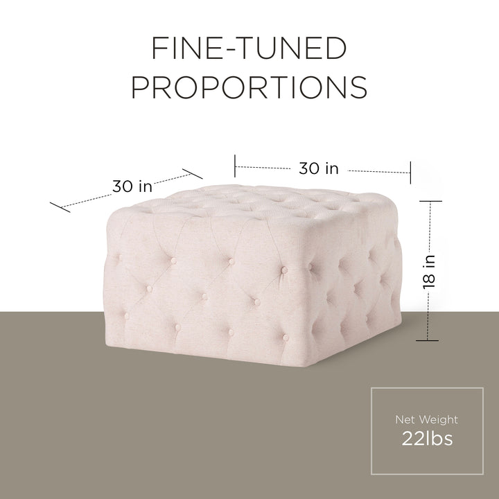 Maven Lane Henry Traditional Ottoman in Cream Fabric Upholstery