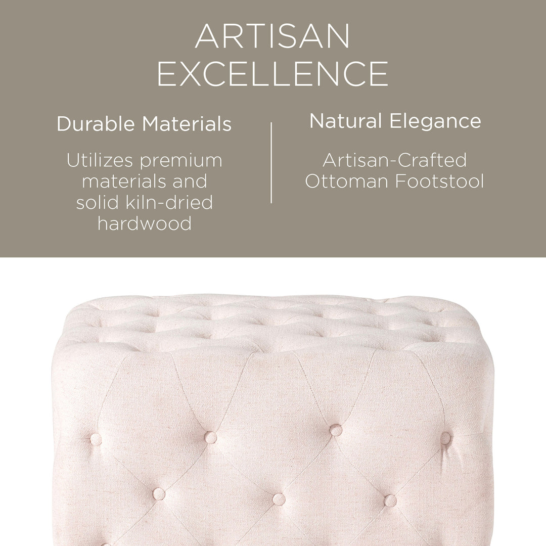 Maven Lane Henry Traditional Ottoman in Cream Fabric Upholstery