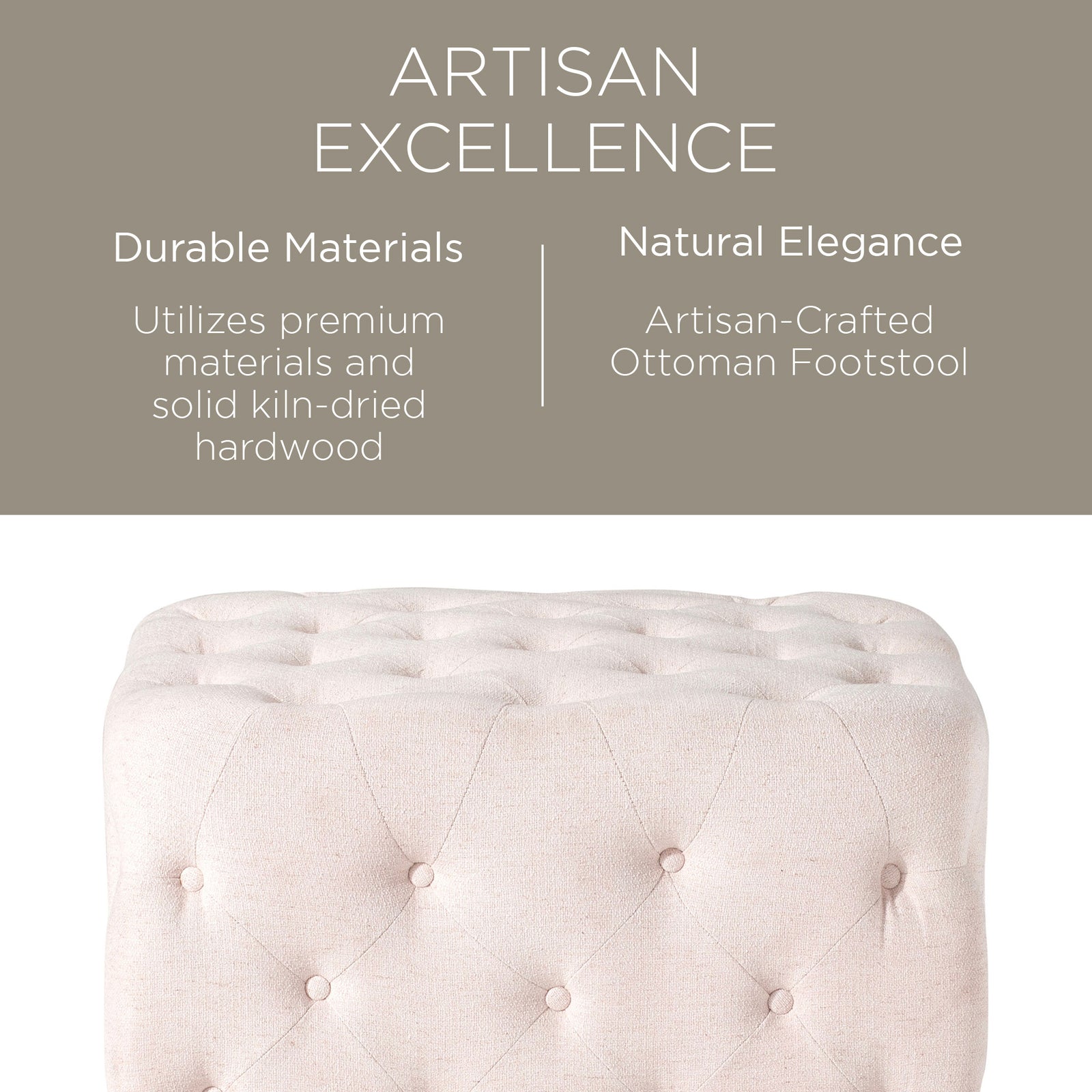 Maven Lane Henry Traditional Ottoman in Cream Fabric Upholstery - VMInnovations