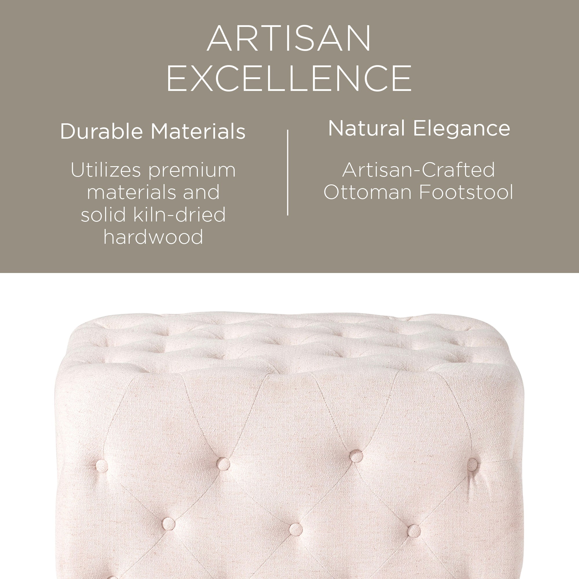 Maven Lane Henry Traditional Ottoman in Cream Fabric Upholstery (Open Box) - VMInnovations