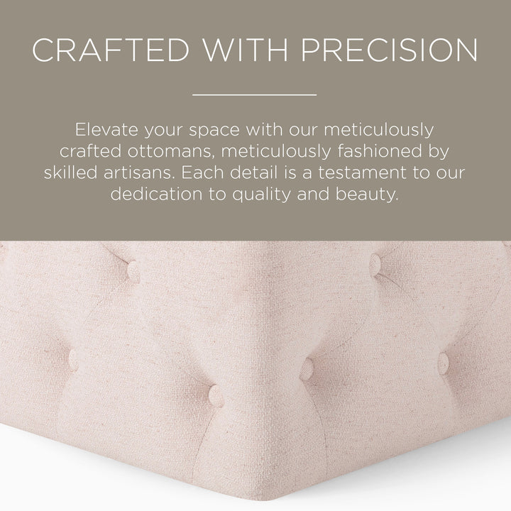 Maven Lane Henry Traditional Ottoman in Cream Fabric Upholstery (Open Box) - VMInnovations